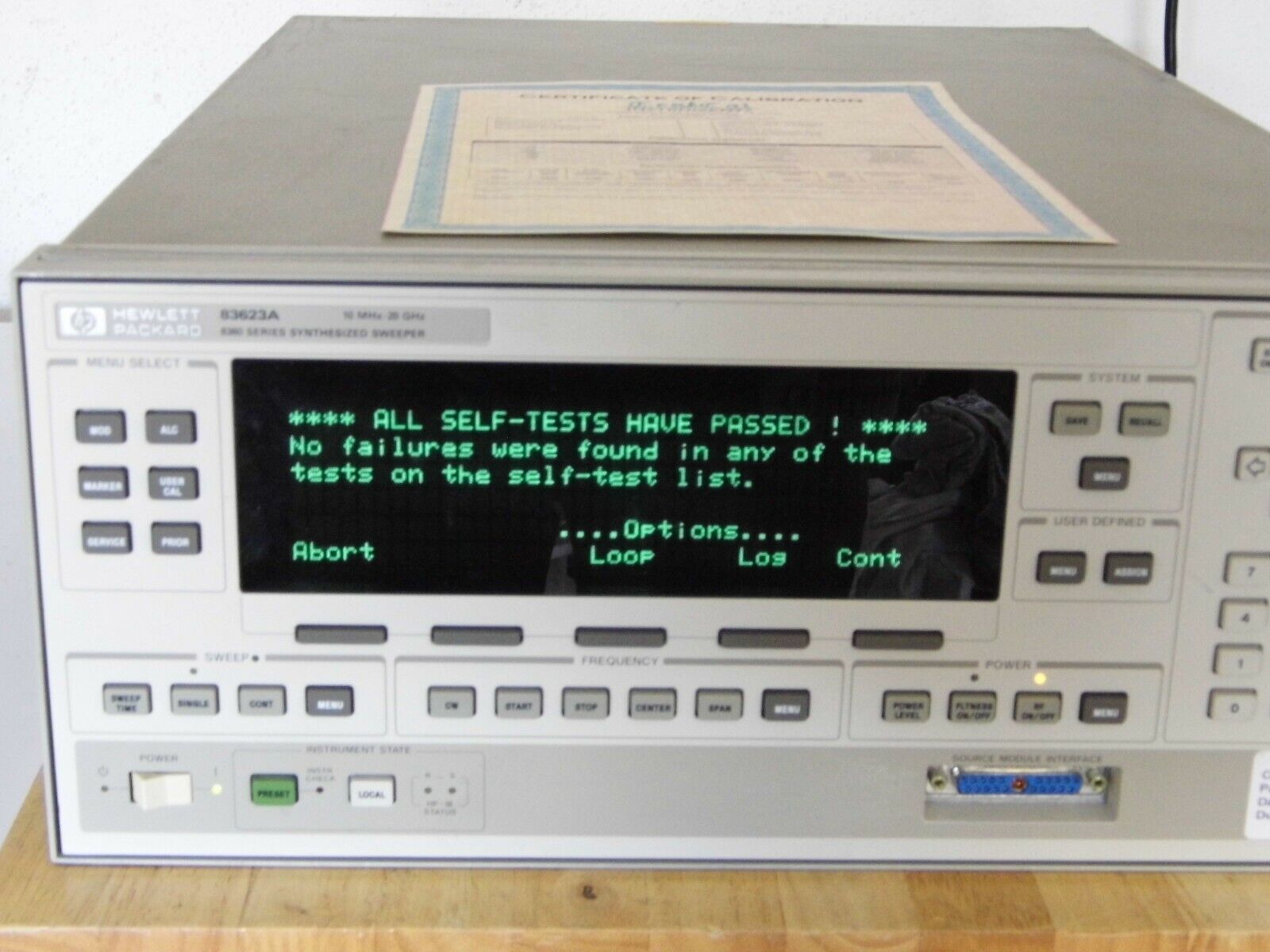 Agilent HP 83623A 10MHz-20GHz Higher Power Synthesized Sweeper 004/008 Cal'ed Agilent HP 83623A 10MHz-20GHz Higher Power Synthesized Sweeper 004/008 Cal'ed